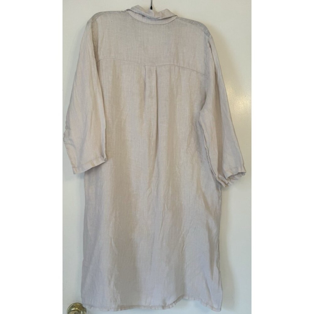 Made in Italy O/S Beige Linen Dress Pockets Buttons Lagenlook Boho Midi Shirt - Picture 2 of 12
